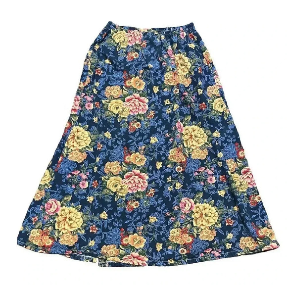 IVY Collectibles Women's Floral Print Maxi Skirt Size 8 Elastic Waist Vintage - Picture 2 of 5